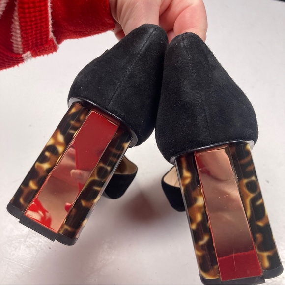 KATE SPADE NEW YORK Black Suede Tortoise Shell Spade Geometric Shape Heel Pump - Picture 6 of 9